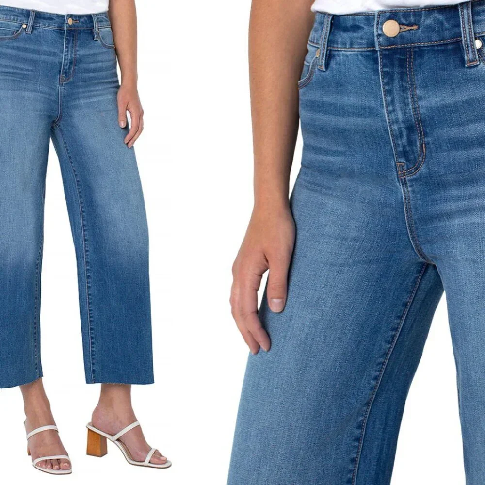 Liverpool Los Angeles Hi-Rise Crop Wide Leg Jeans Frayed Hem Eco Logical 4/27 - Picture 6 of 6